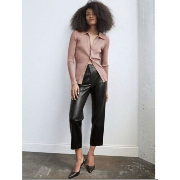 Aritzia Babaton Command Black Faux Leather Ankle Pants size 8 - Picture 1 of 8